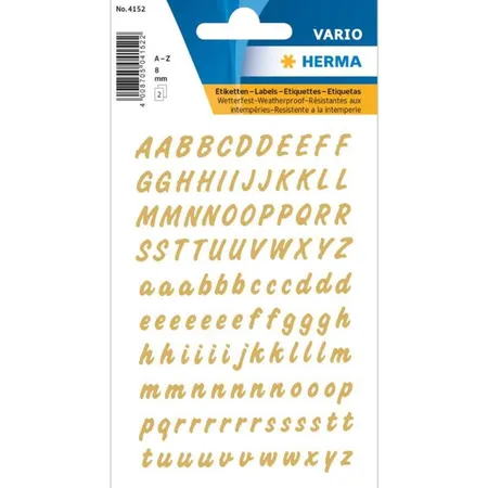 HERMA Buchstaben 8 mm A-Z gold auf wetterfester, transparenter Folie