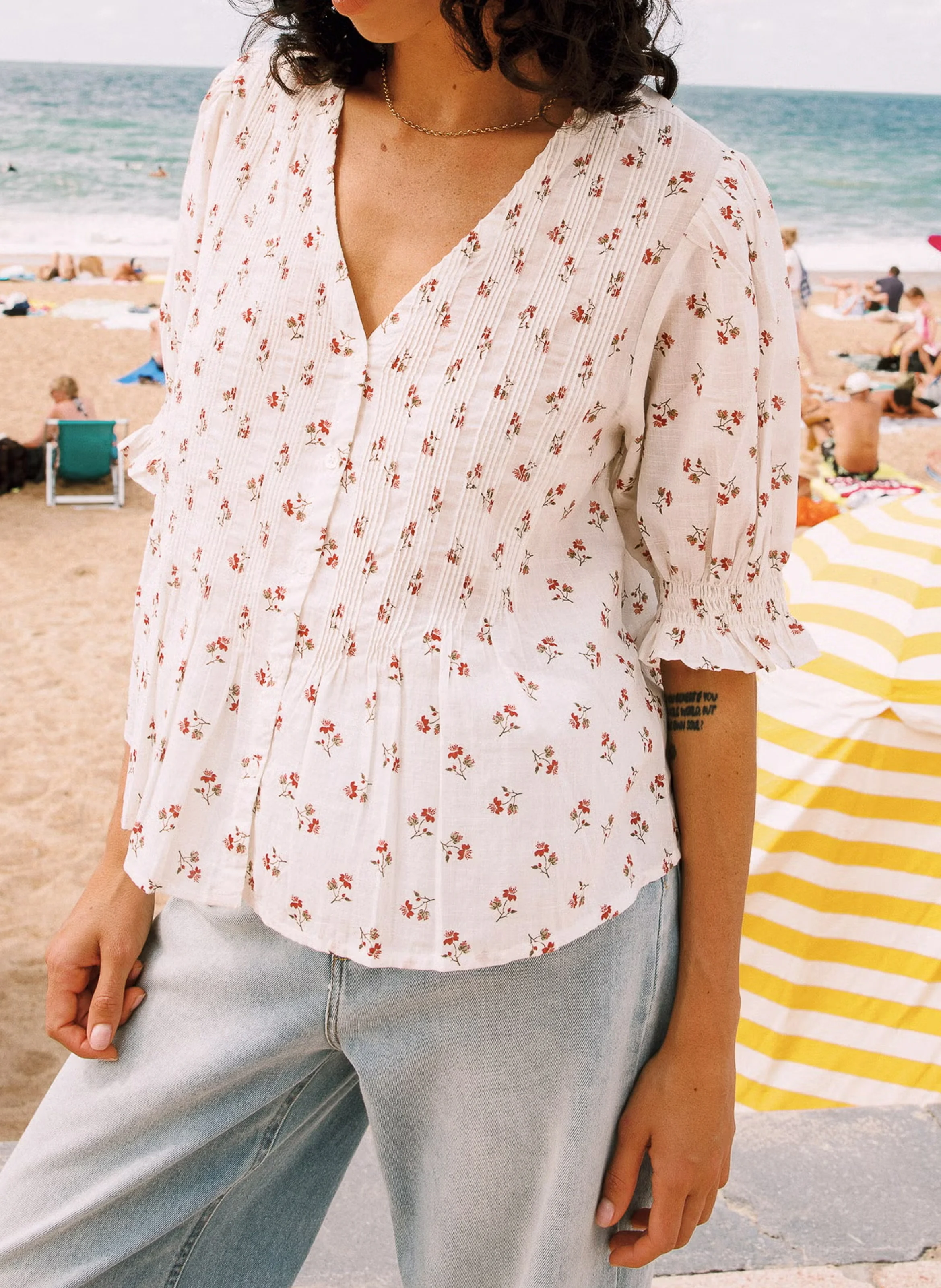 Chemise col V en coton | Blanc
