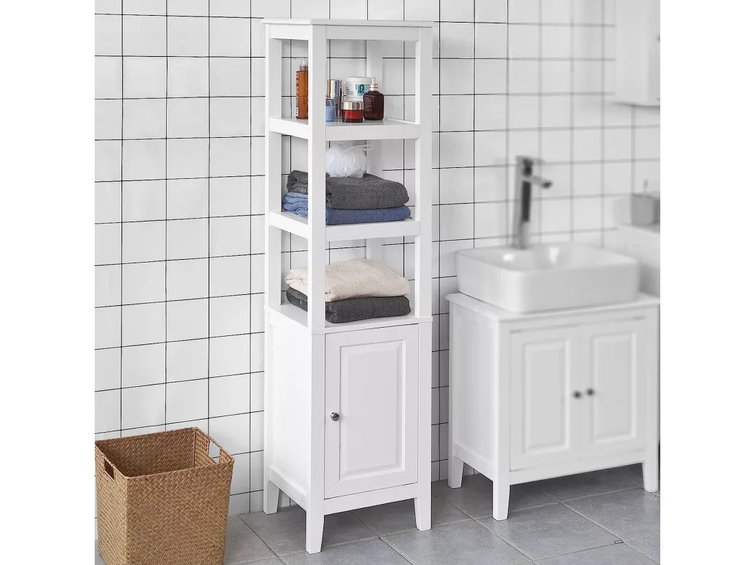 Meuble Colonne de Salle de Bain Armoire Toilette haute – Blanc, FRG205-W