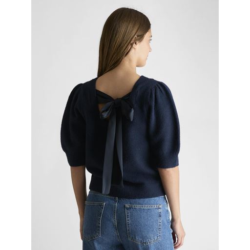 Neo Noir Martha Bow Knit Strikbluse, Navy, 36