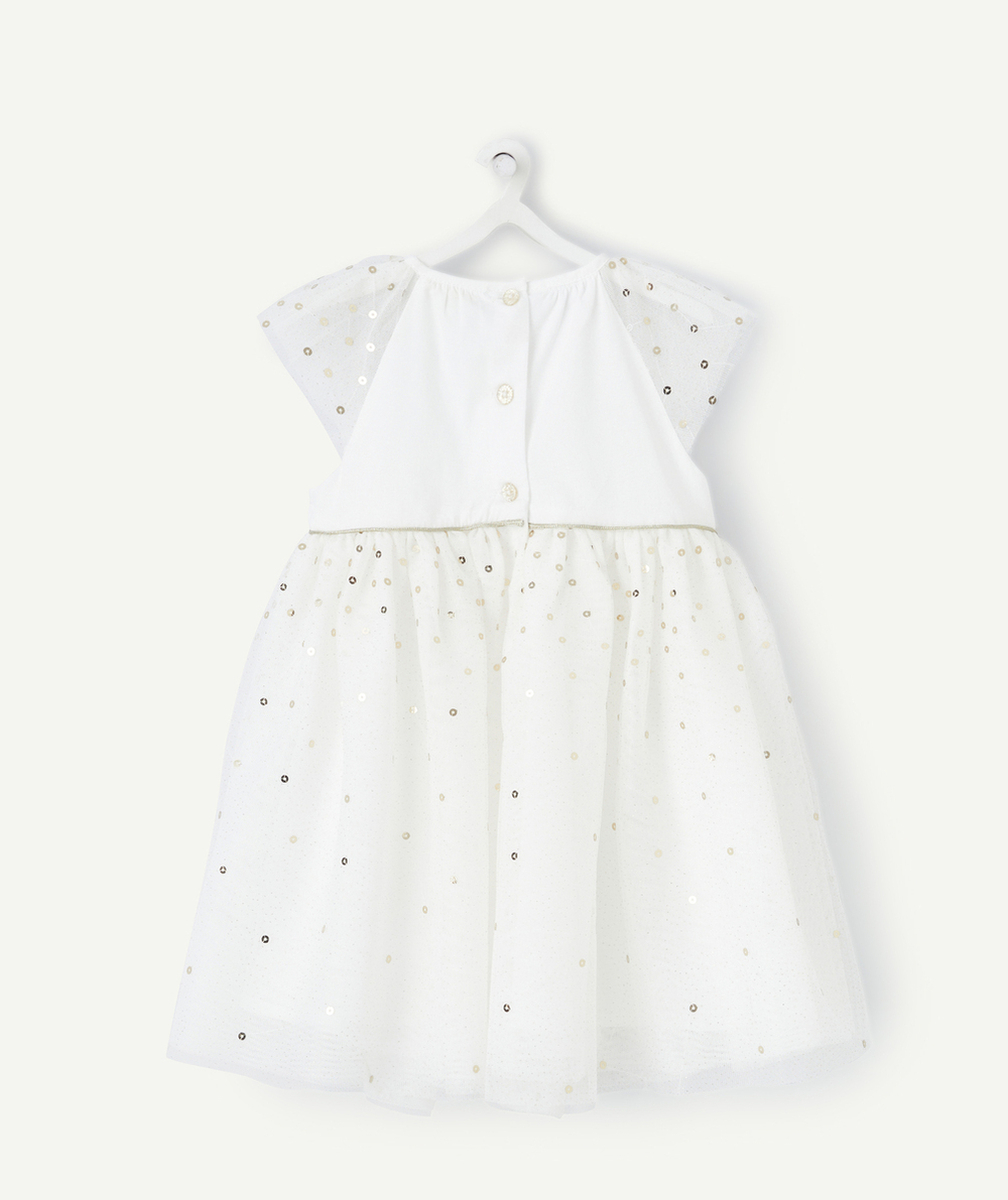ROBE CRÉATEUR 2023 BÉBÉ FILLE EN TULLE BLANCHE AVEC SEQUINS COULEUR DORÉE