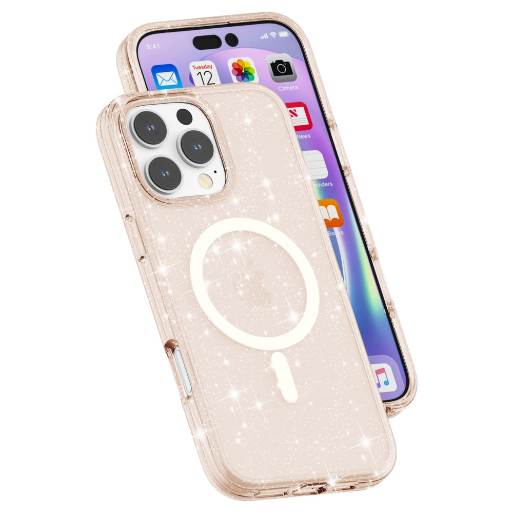 iPhone 16 Pro MagSafe Hybrid Hardcase Schutzhülle im Glitzer Design - Gold / Transparent
