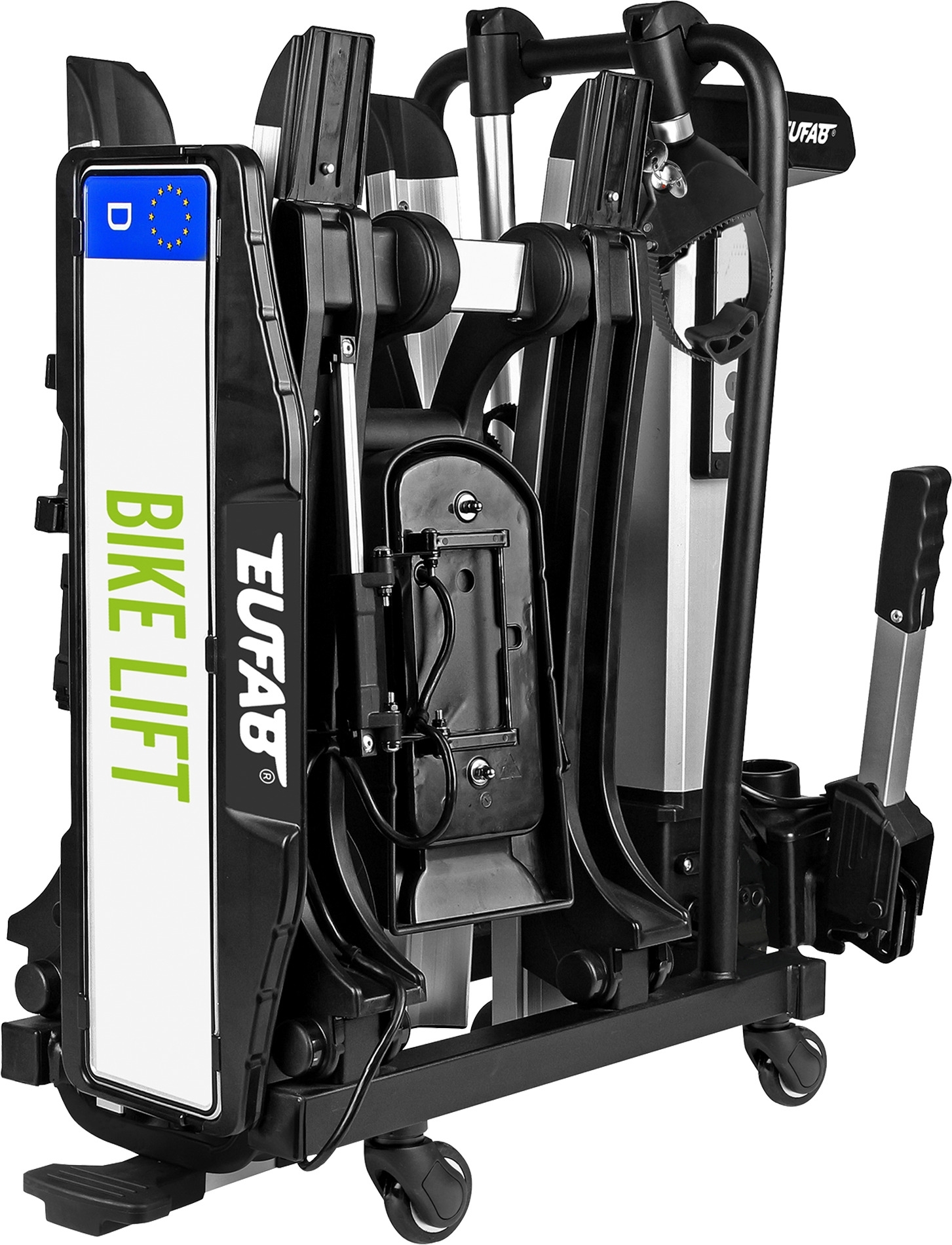 Eufab Bike Lift Fahrradträger für 2 Fahrräder auf der Anhängerkupplung schwarz, E-Bike geeignet