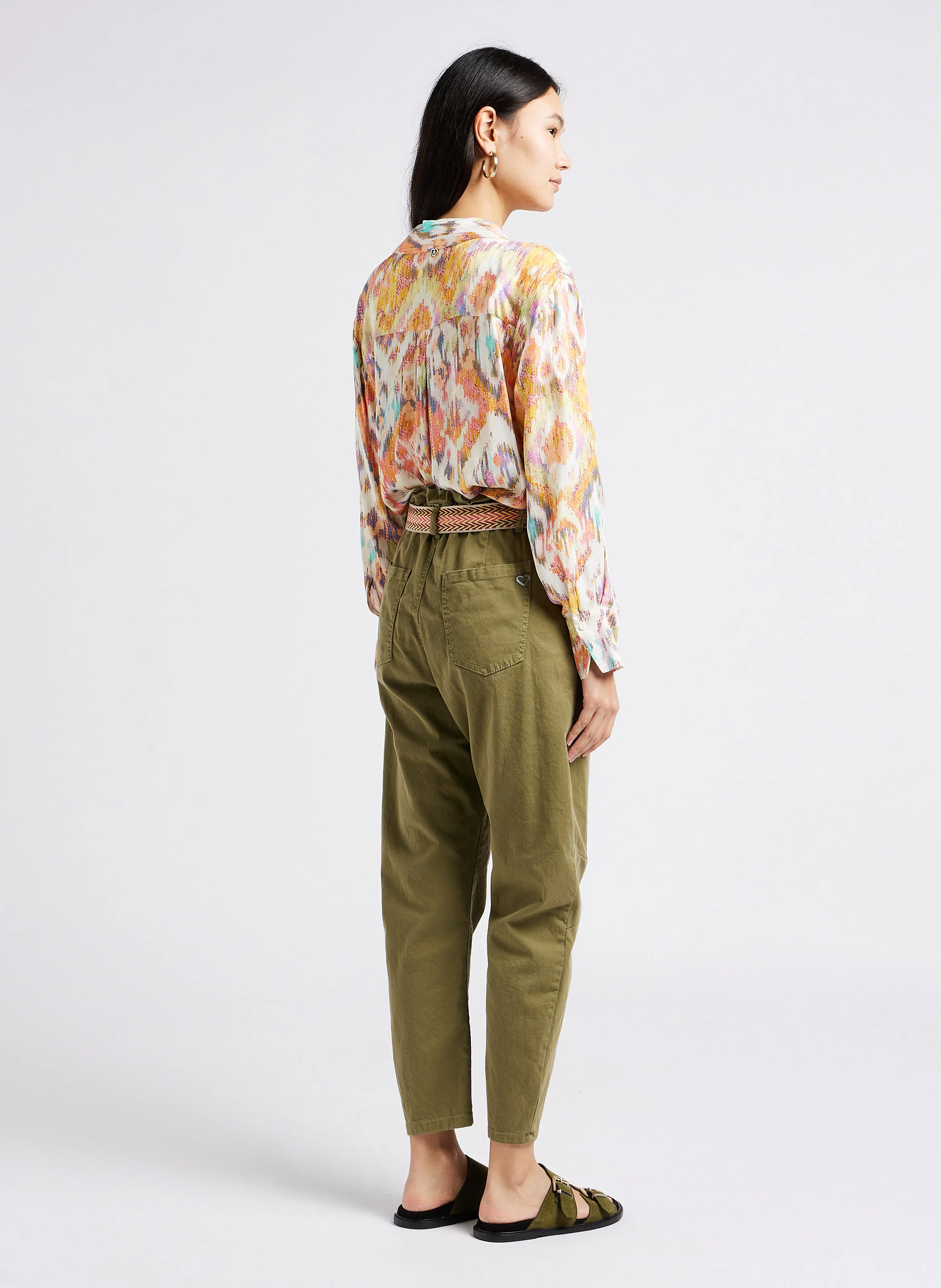 Pantalon droit style cargo en coton mélangé | Kaki