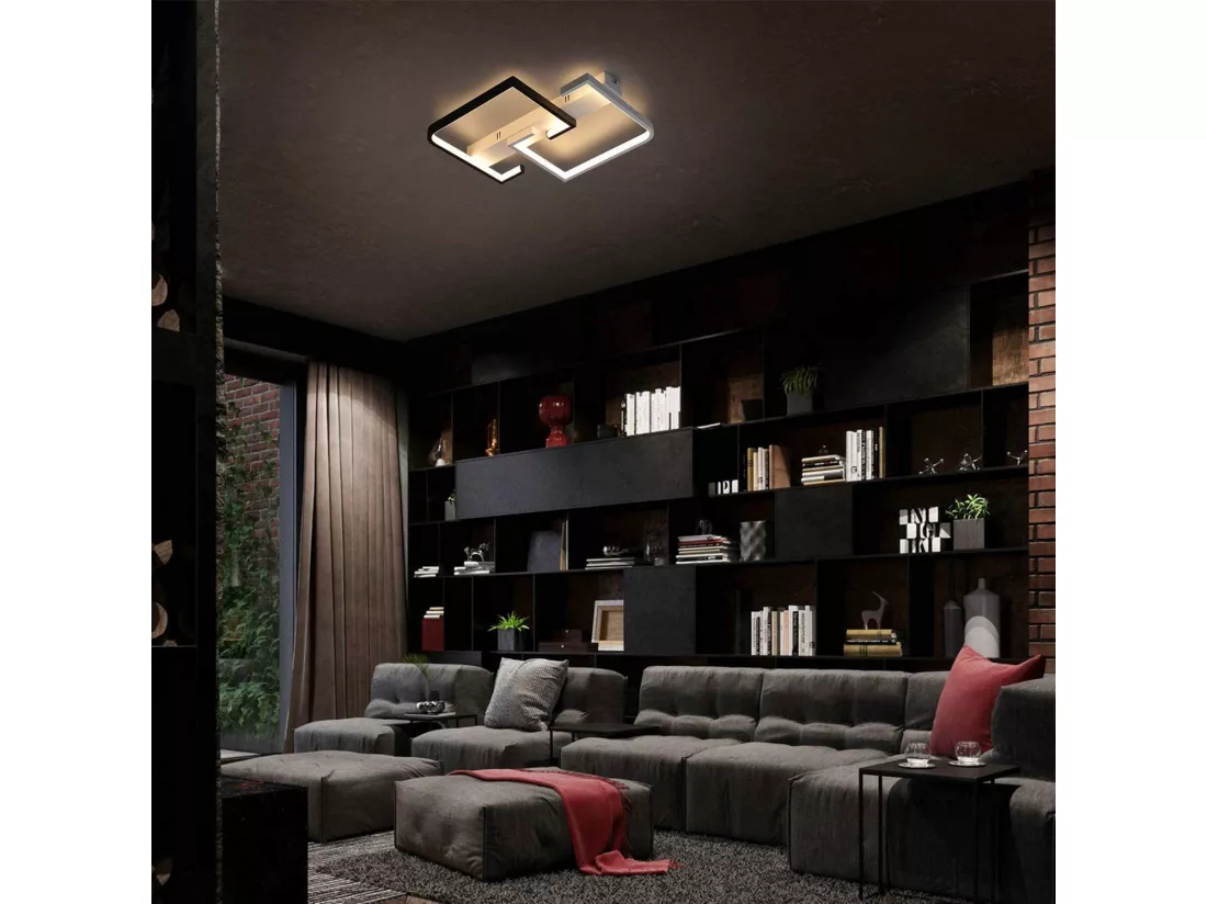 Plafonnier LED Salon Dimmable Avec Télécommande Plafonnier Noir 35w