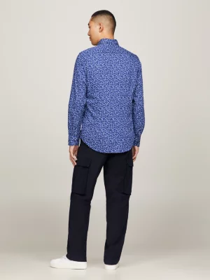 Camisa de veludo cotelê slim com estampa floral miúda