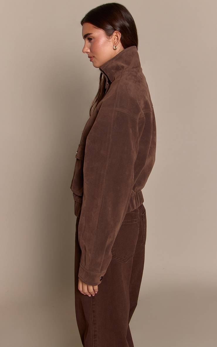Dark Chocolate Blouson Bomber Court En Synthétique Avec Col Montant Et Poches Utilitaires