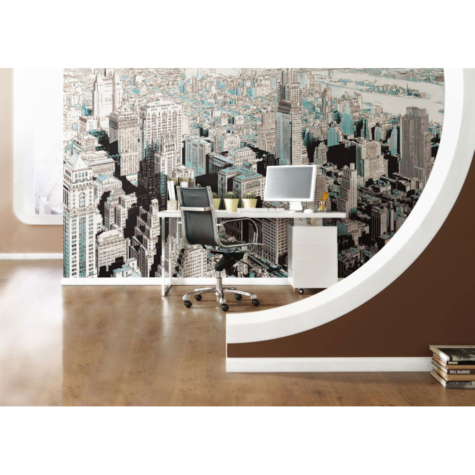 Vlies-Fototapete GOTHAM - türkis-schwarz-weiß - 400x250 cm