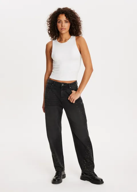 Rhinestone jeans met details zwart (ZW.USED)