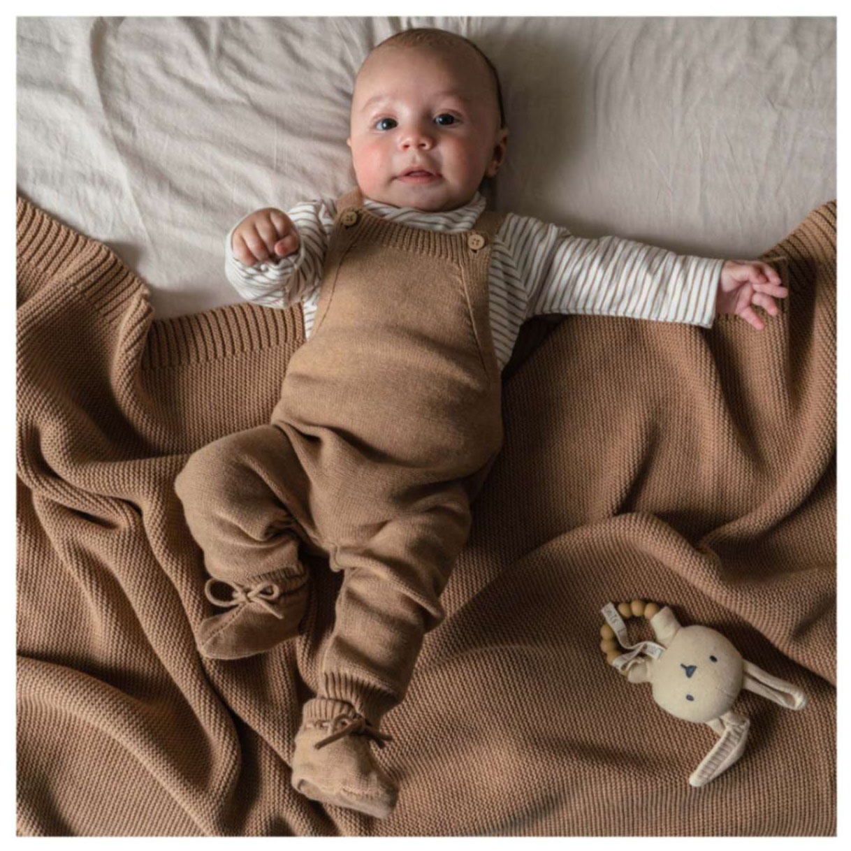 Prénatal newborn shirt Pure lange mouwen strepen bruin