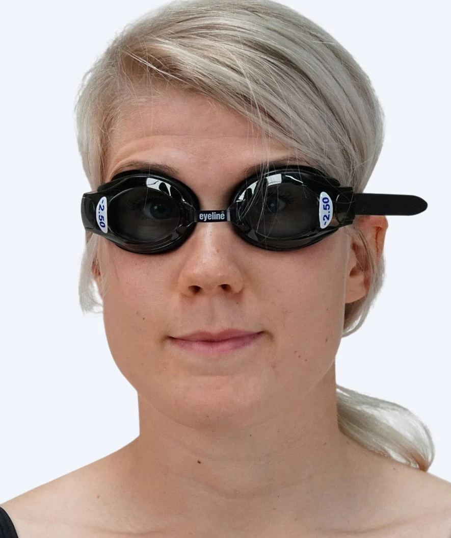 Eyeline nærsynede svømmebriller med styrke - (-1.5) til (-10.0) - Sort (Smoke linse)