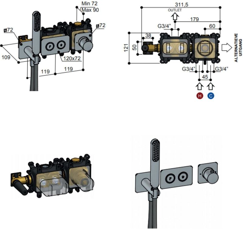 Hotbath - Gal - Inbouwkraan - Geborsteld Messing PVD