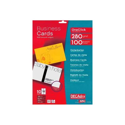 Apli DECAdry - Papier pour 100 cartes de visite 85 x 54 mm - 280 g/m² - 10 feuilles