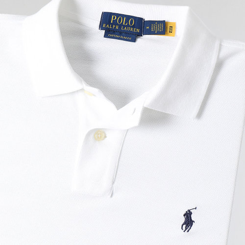 Polo Manches Courtes Slim Coton Piqué Blanc