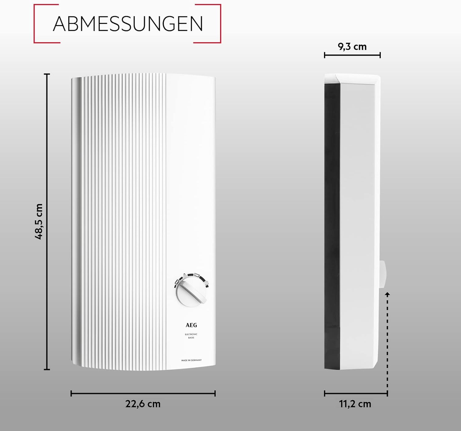 AEG elektronischer Durchlauferhitzer DDLE Basis 18/21/24 kW, umschaltbar, stufenlose Temperaturwahl durch 4 Anwendungssymbole, Festanschluss 400V, VDE geprüft, 222390