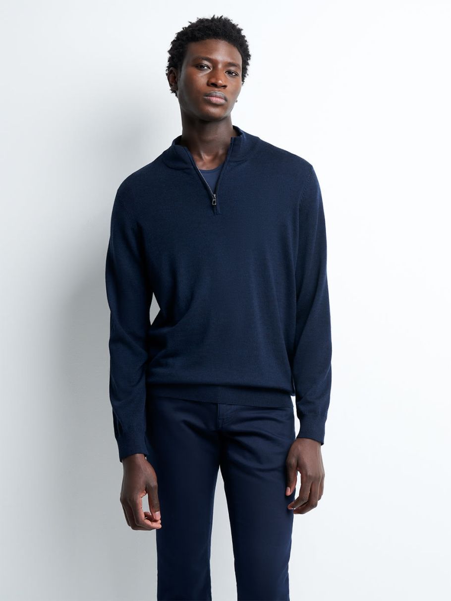 Pull col montant zippé en laine mérinos