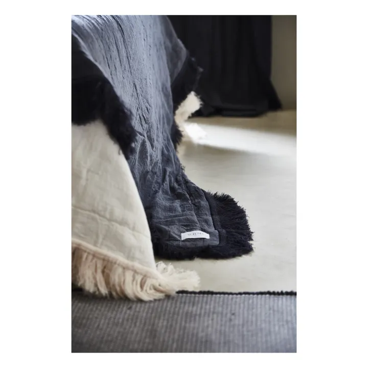 Autumn Couvre lit en coton et lin bio avec franges | Charbon