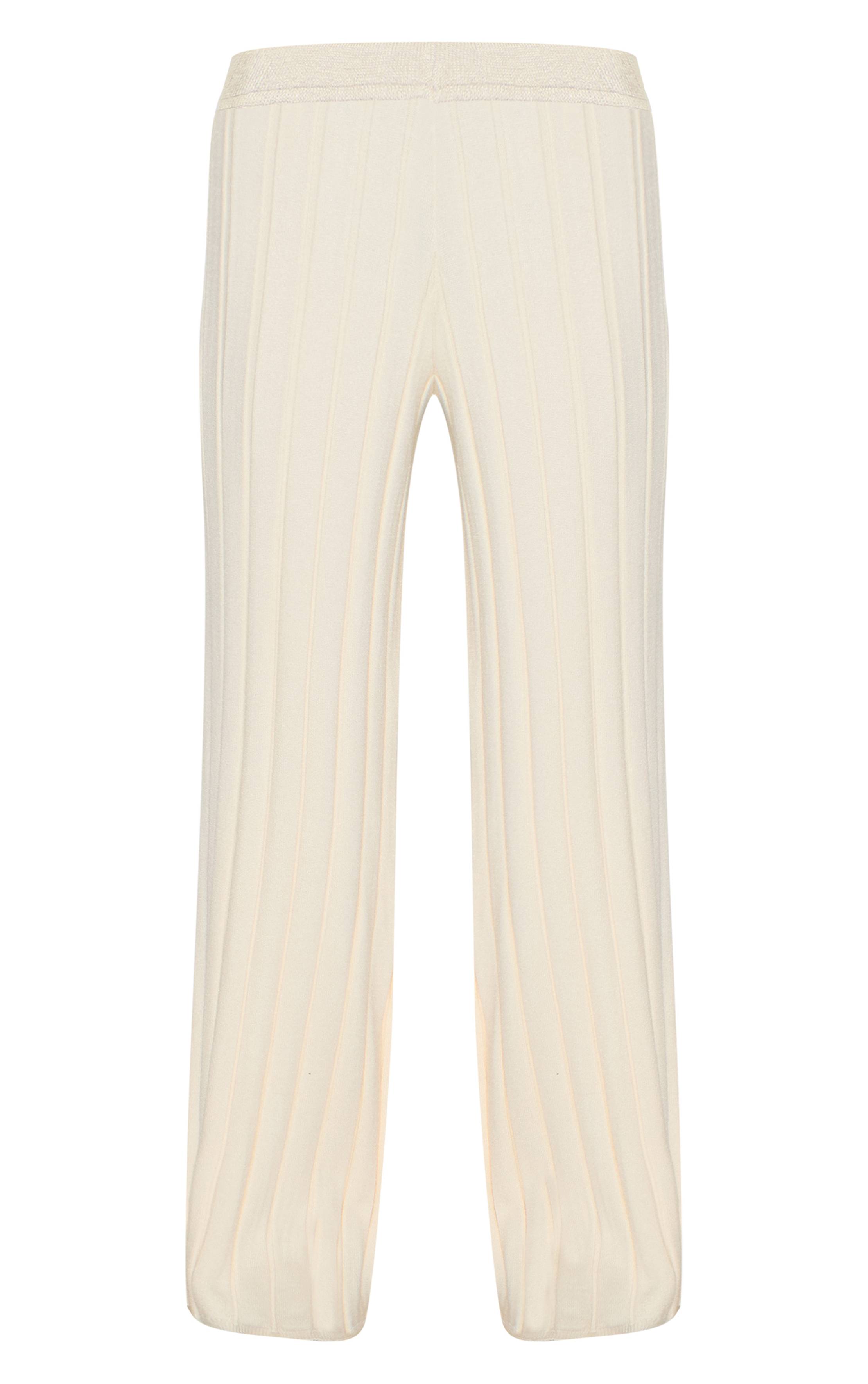 Crème Pantalon En Maille Côtelée Large