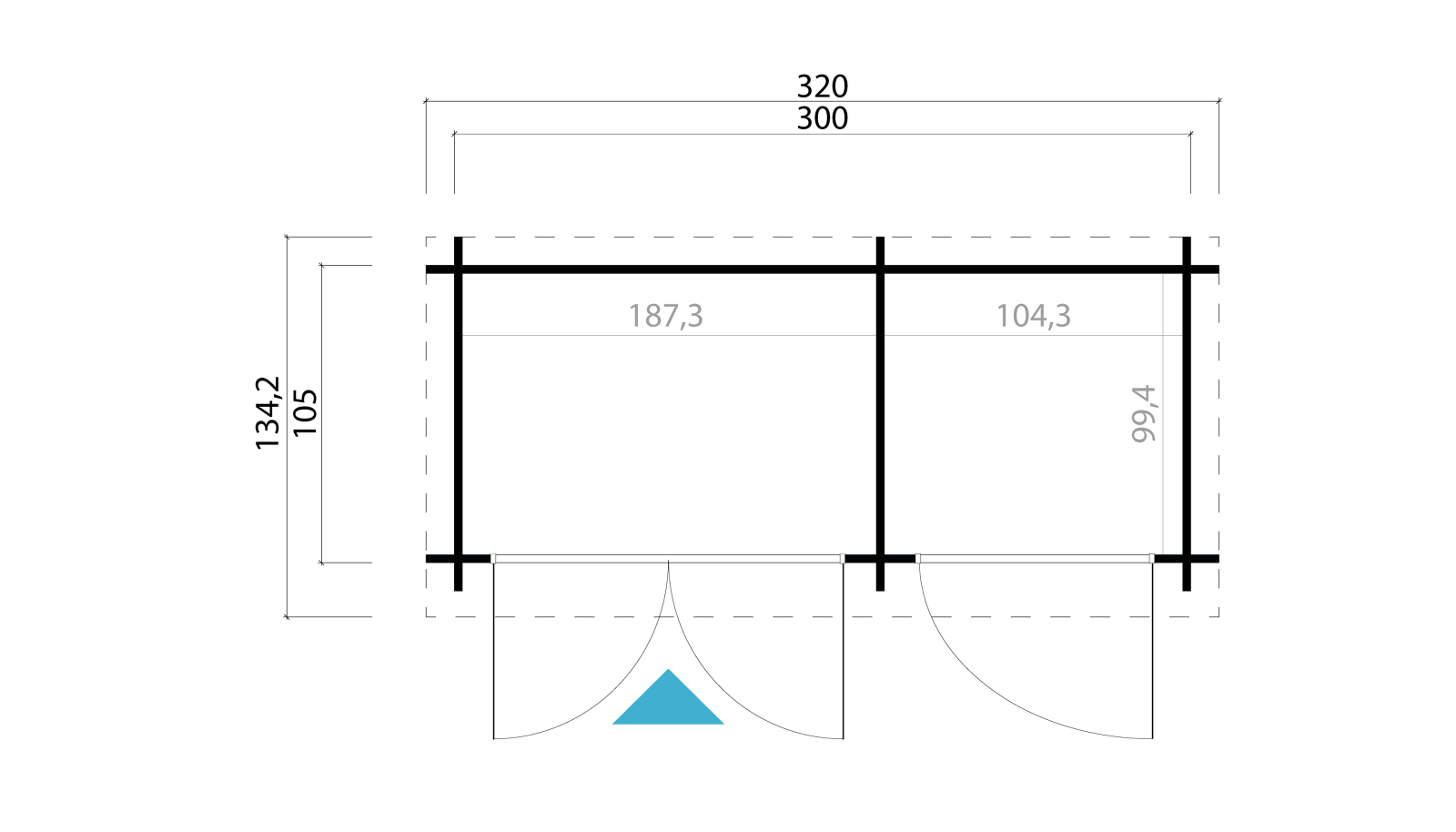 Blockbohlenhaus - naturbelassen - Fichtenholz massiv - 300x105 cm