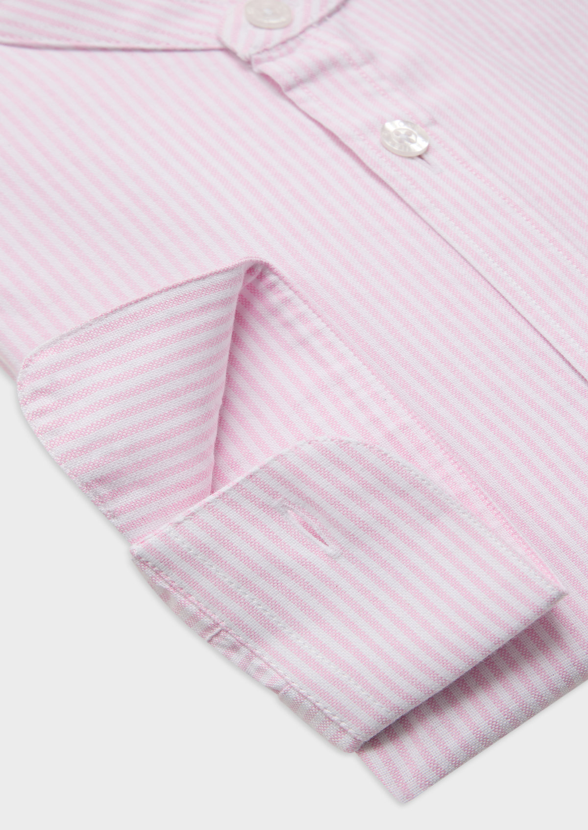 Chemise sport Slim en pinpoint de coton blanc à rayures roses à col officier