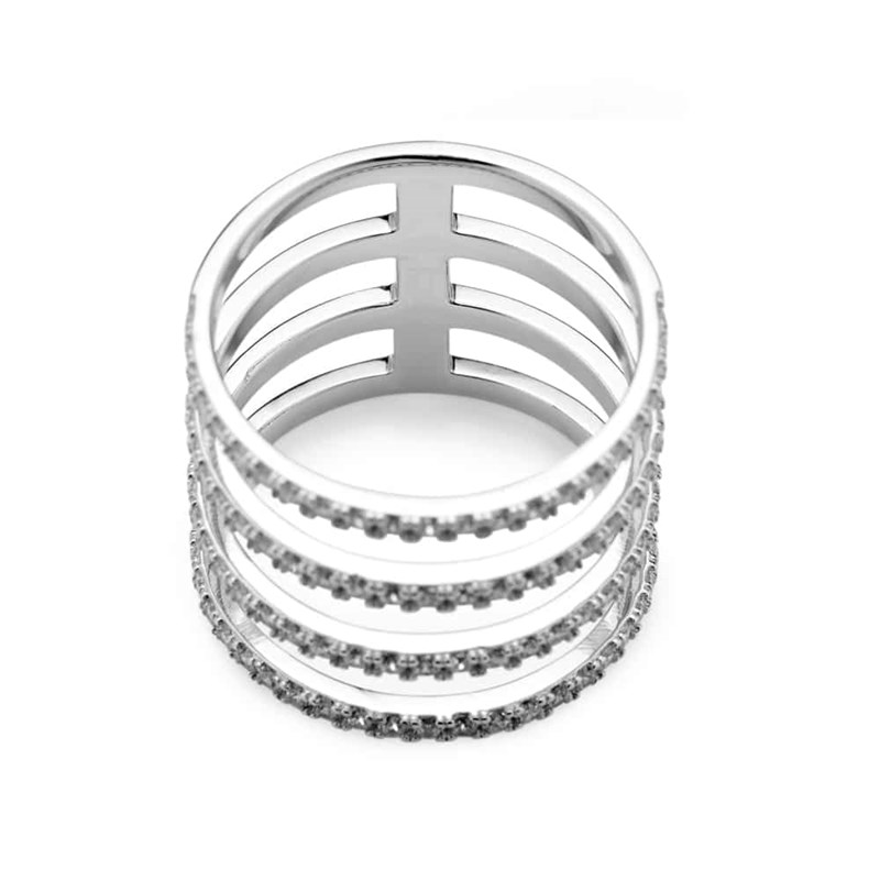 Bague Argent 4 Anneaux Scintillant Rhodié