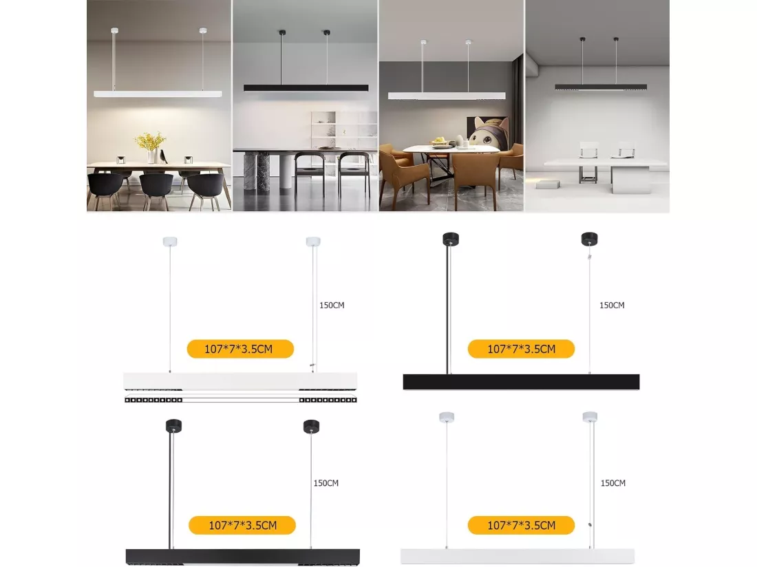 NETTLIFE Suspension LED 32W Blanc Diam.107CM Moderne Aluminium Dimmable Hauteur Réglable avec Longue Conception Linéaire pour Salle à Manger