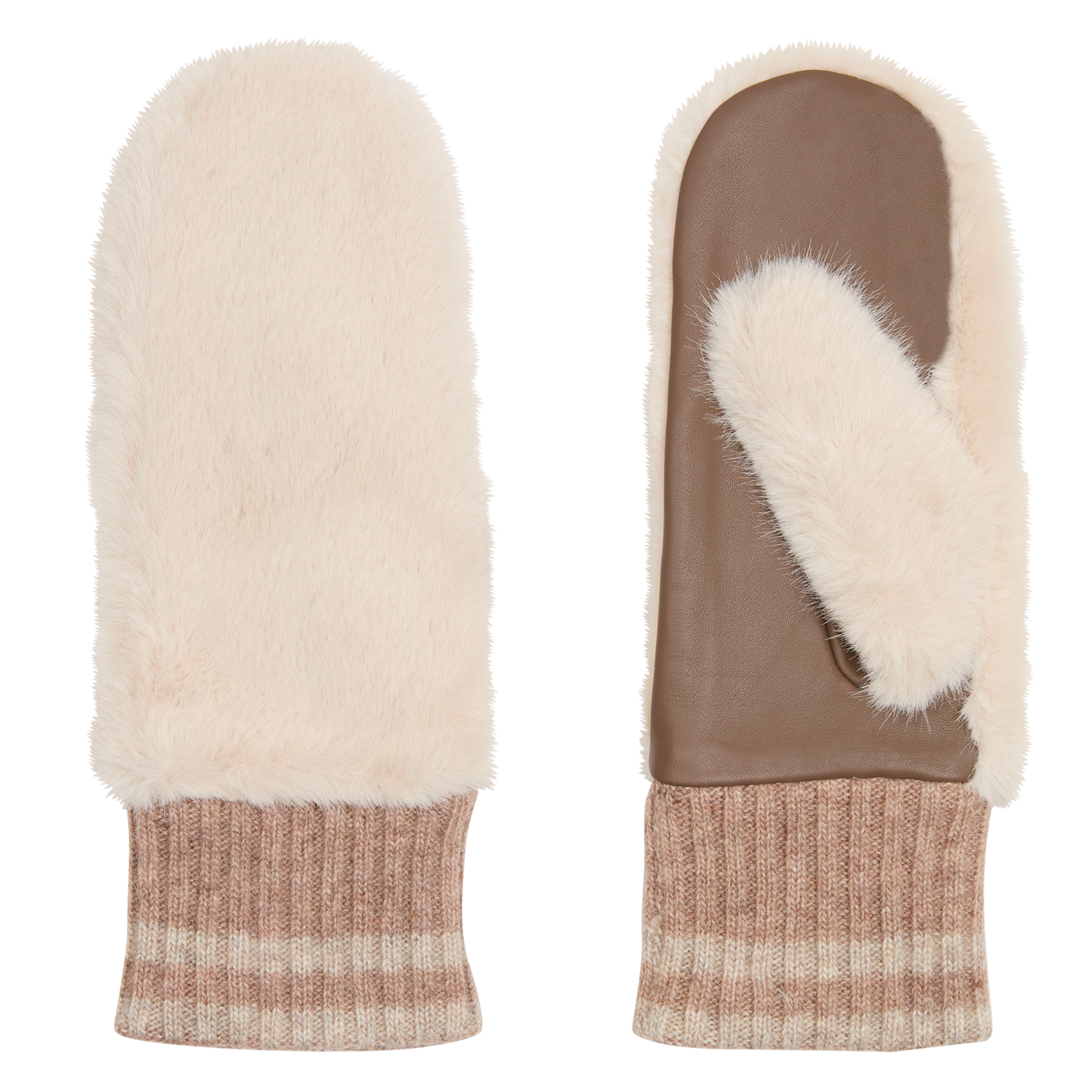 MADINA - Gants en cuir et fourrure synthétique | Beige