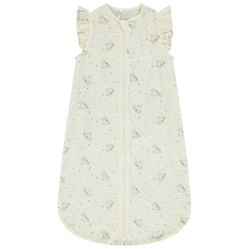 Gigoteuse en double gaze TOG 0.5 imprimé licornes pour bébé fille - Ecru
