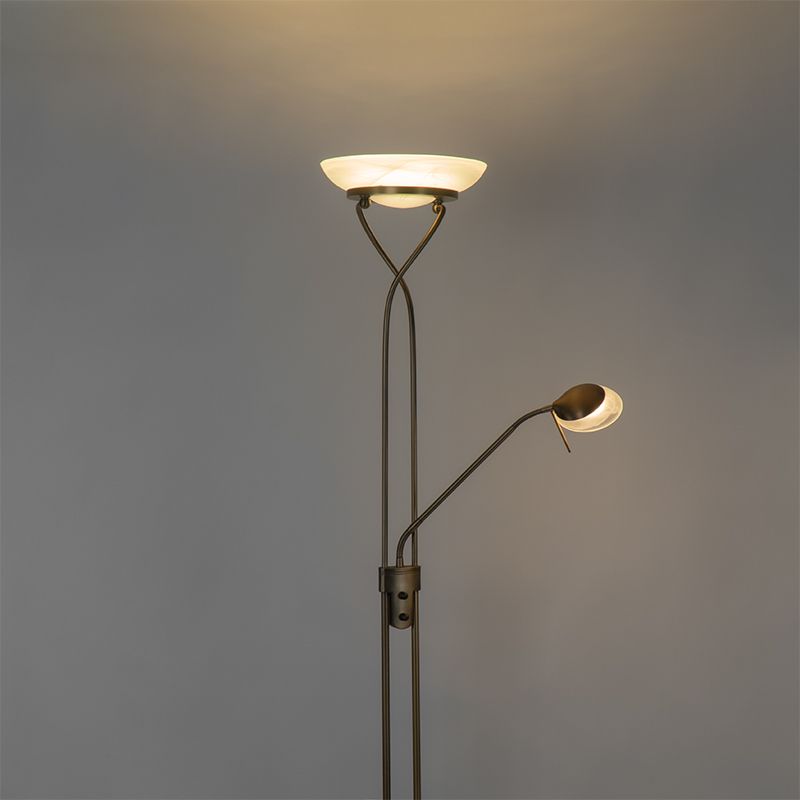 Vloerlamp brons incl. LED en dimmer met leeslamp - Empoli