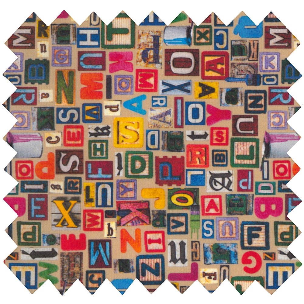 Coupon Tissu 50 Cm Lettres Multi