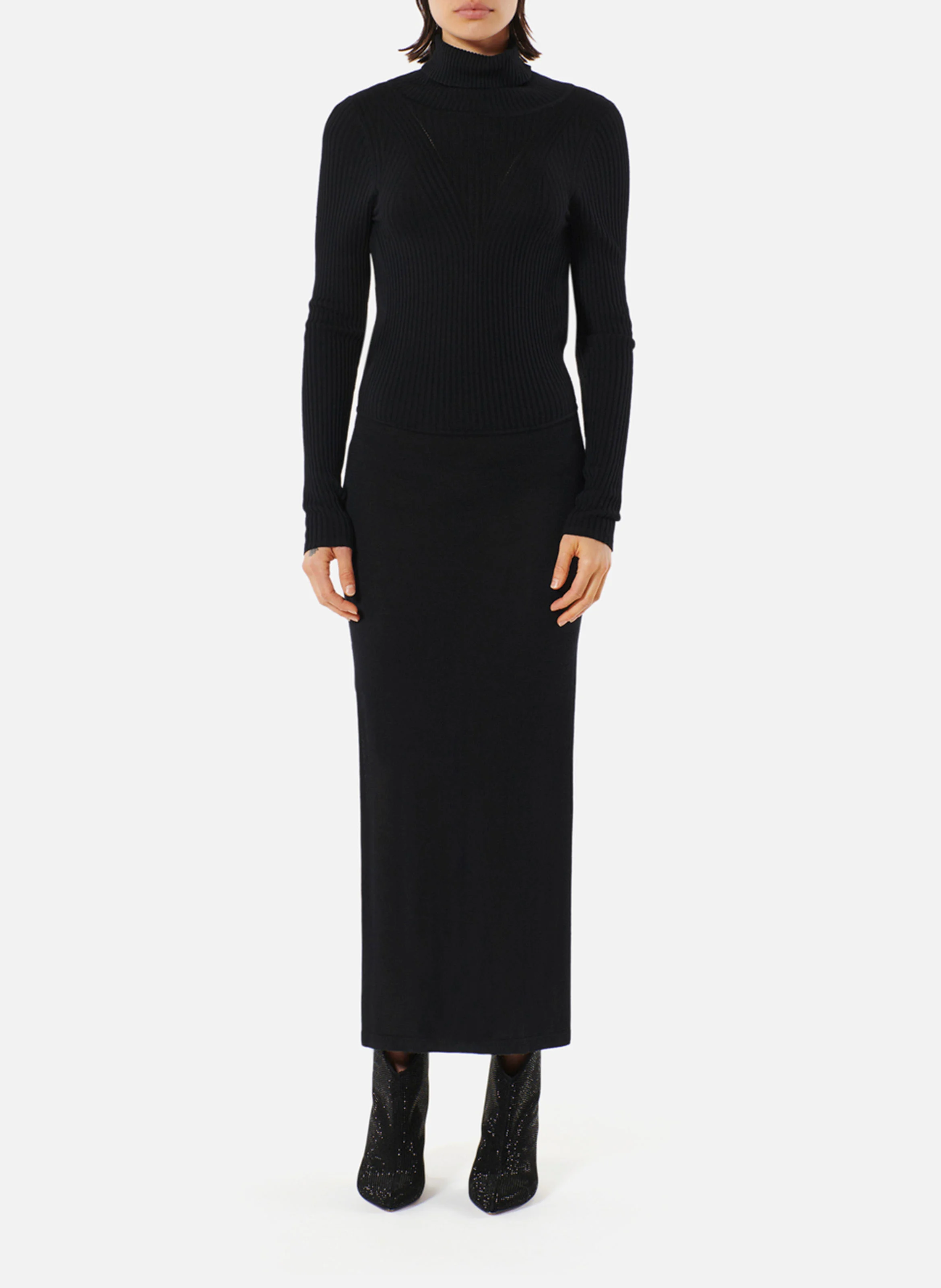 RICHARD 1 - Robe pull moulante à col roulé | Noir