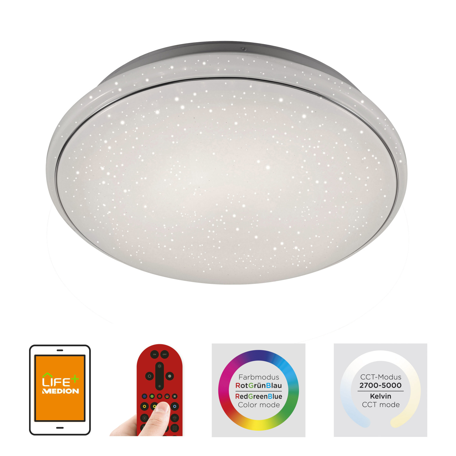LED-Deckenleuchte - weiß - SmartHome - mit Fernbedienung - 59 cm