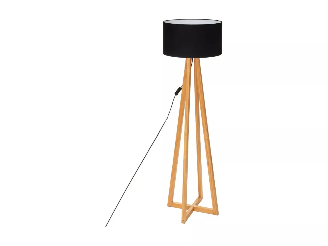 Lampadaire Pied en Bois et Abat-jour Noir H 141 cm