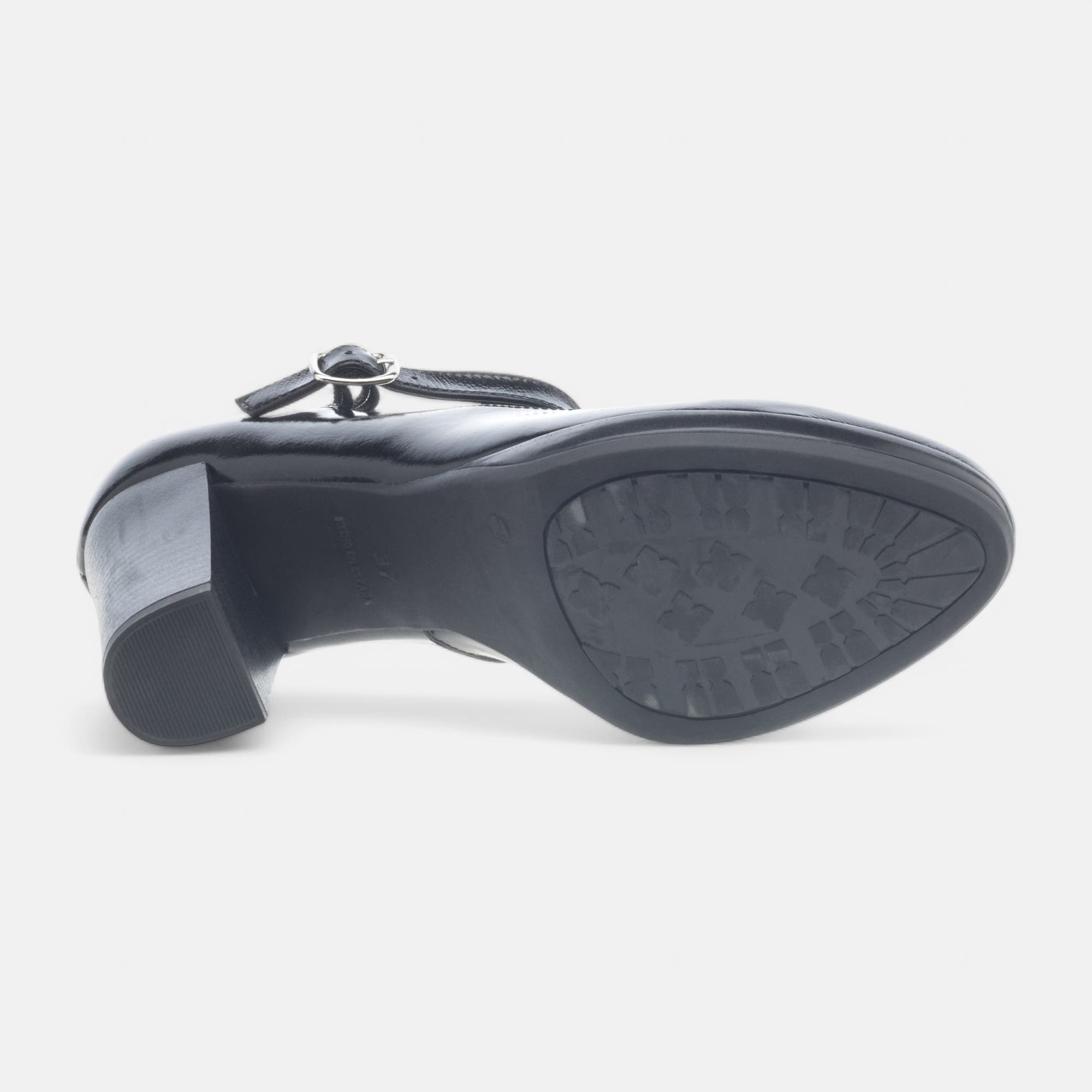 Babies à talon Femme en cuir noir vernis