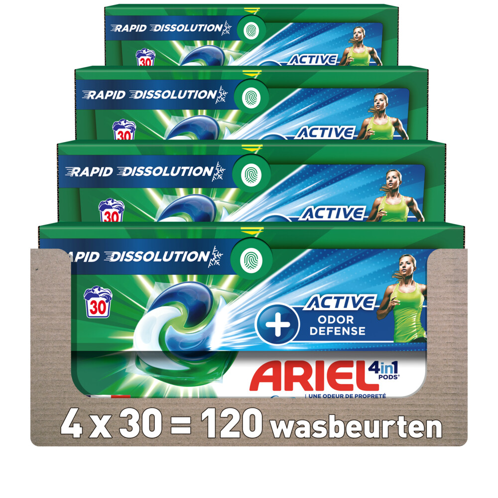 4x Ariel 4in1 Wasmiddel Pods Actieve Geurbestrijding30 stuks