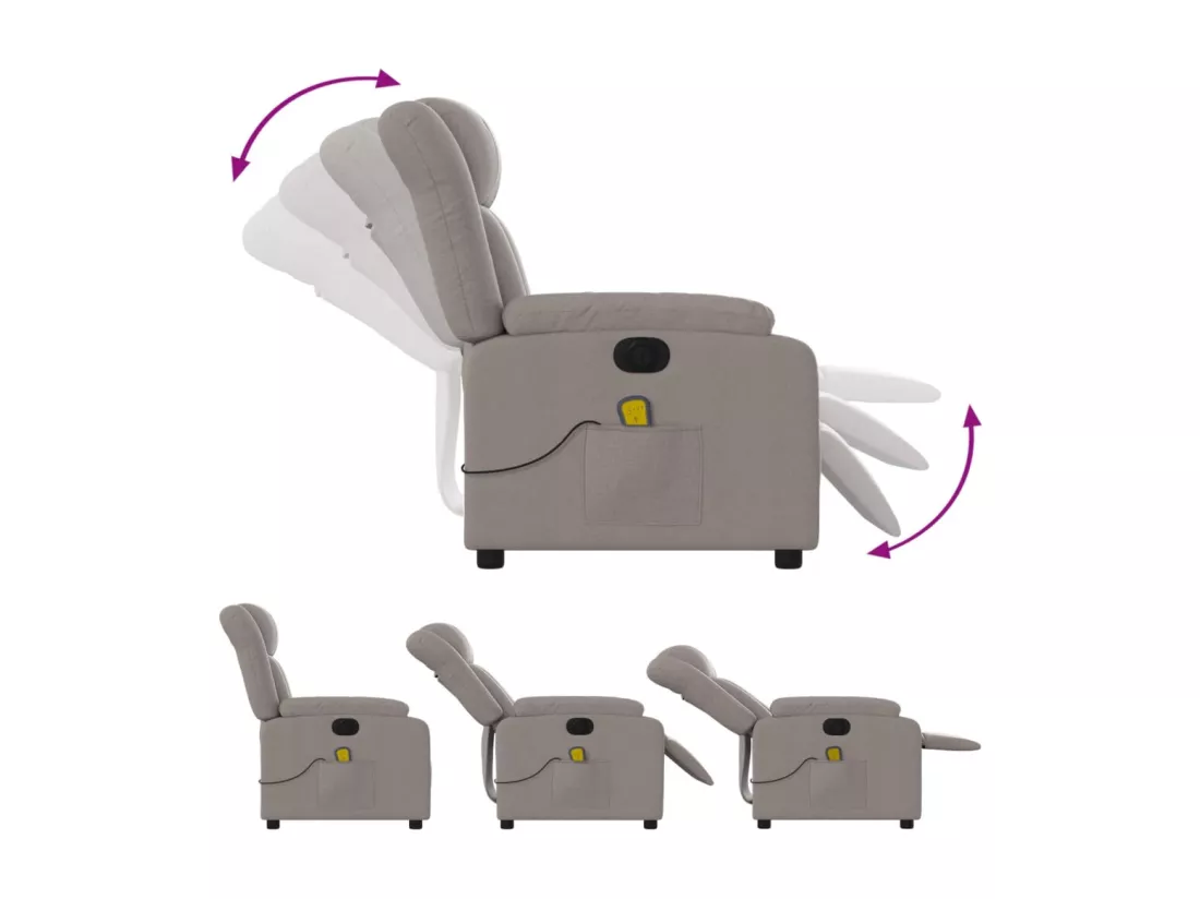 Fauteuil de massage inclinable électrique Taupe Tissu
