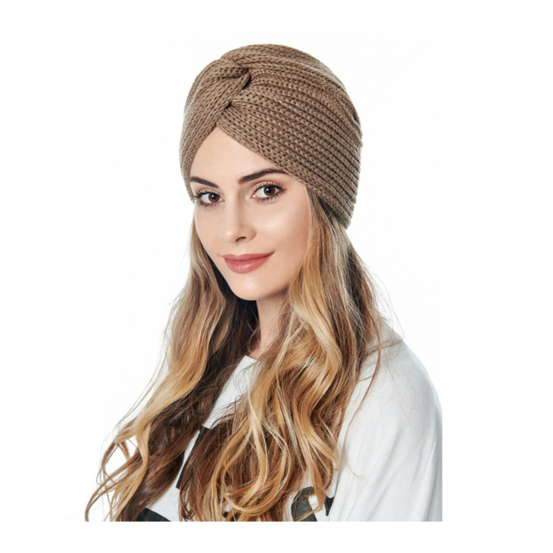 Damen Strickmütze Fashion Winter Mütze mit Knoten (One Size) - Blau