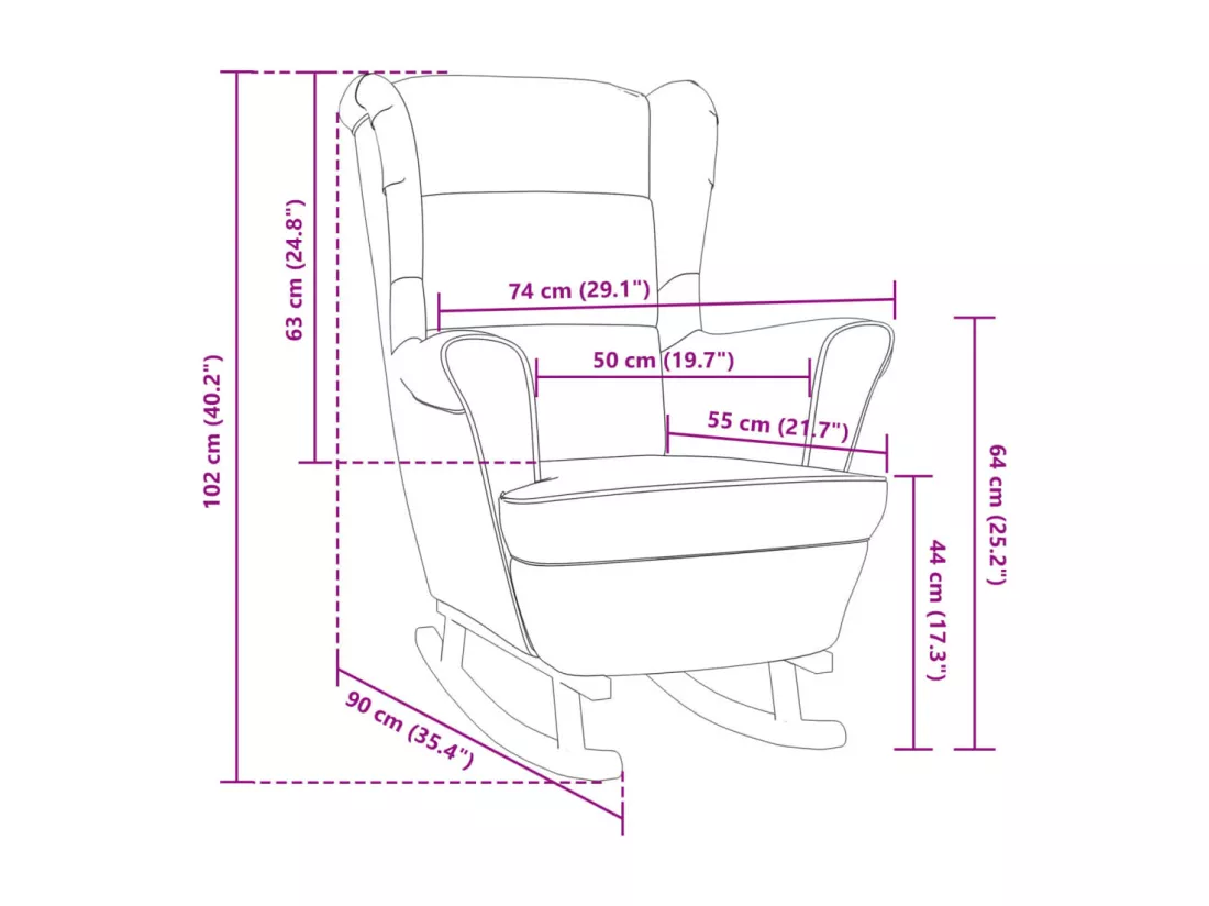Fauteuil à bascule et pieds en bois massif d'hévéa Noir Velours