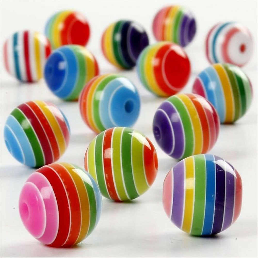 100 perles en résine rayées ø 12 mm - multicolore