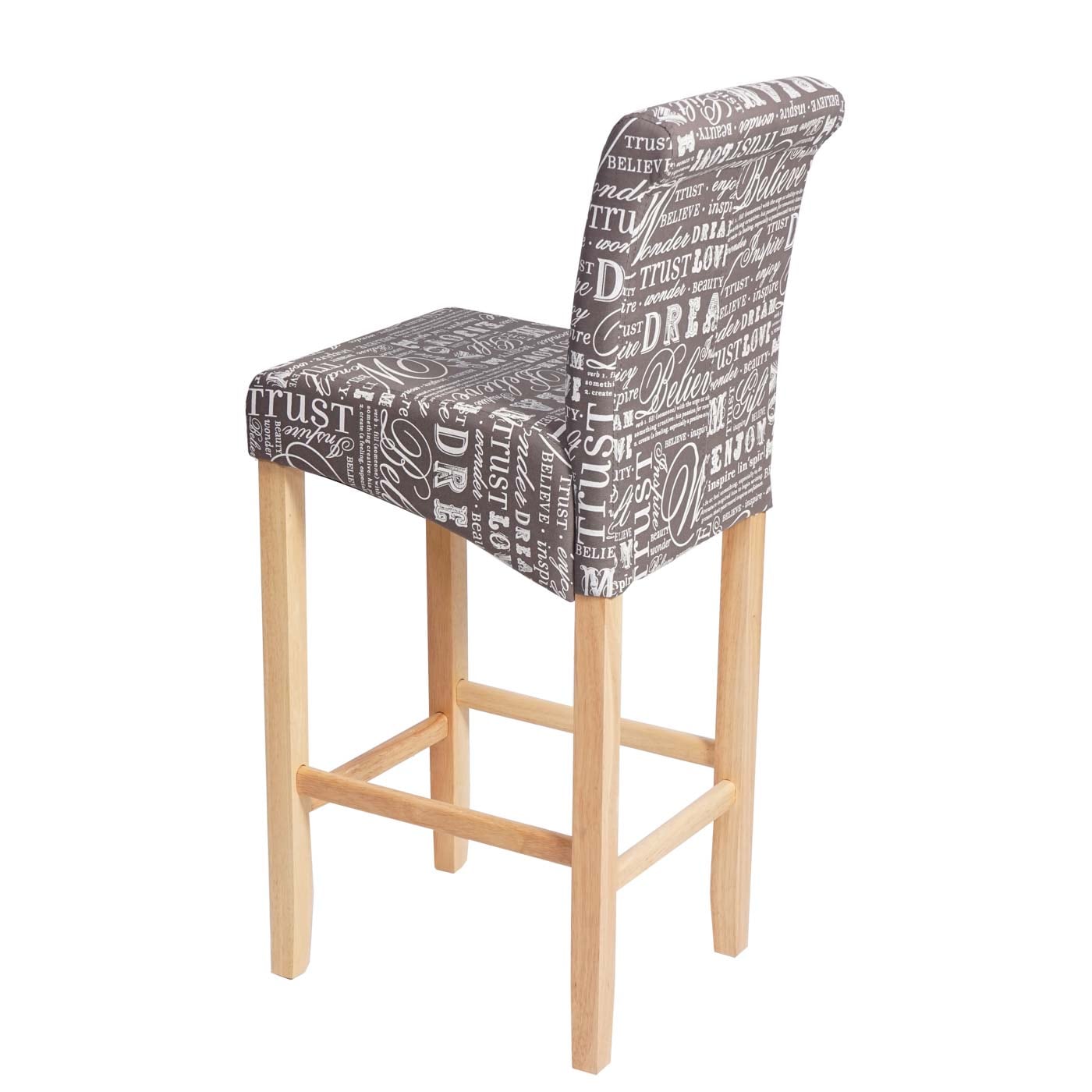 2er-Set Barhocker MCW-C33, Barstuhl Tresenhocker ~ Schriftzug, grau, helle Beine, Textil