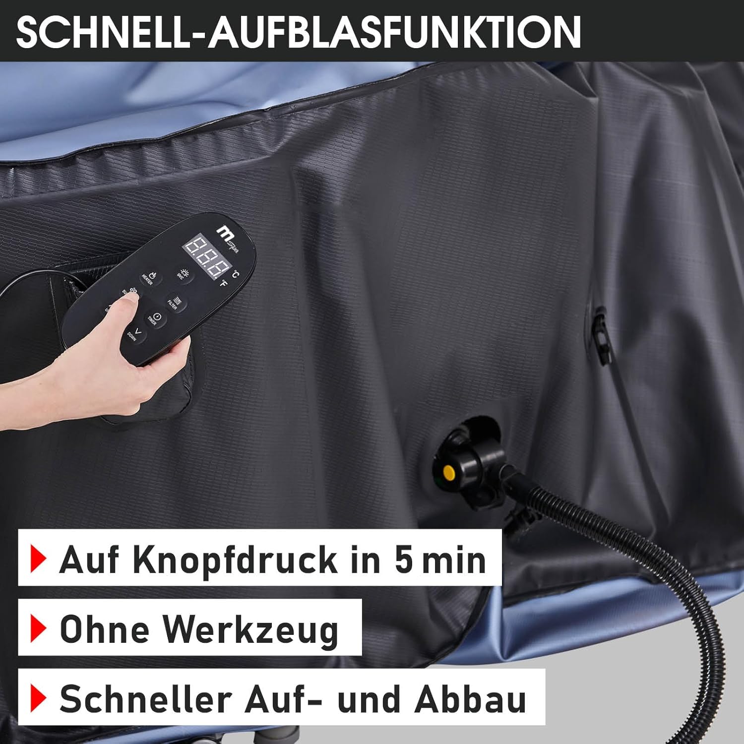 Whirlpool aufblasbar BRAST MSpa Tekapo für 6 Personen 185x185cm In-Outdoor Pool 132 Massagedüsen Energiespar-Timer Heizung Aufblasfunktion per Knopfdruck Bubble Spa Wellness Massage