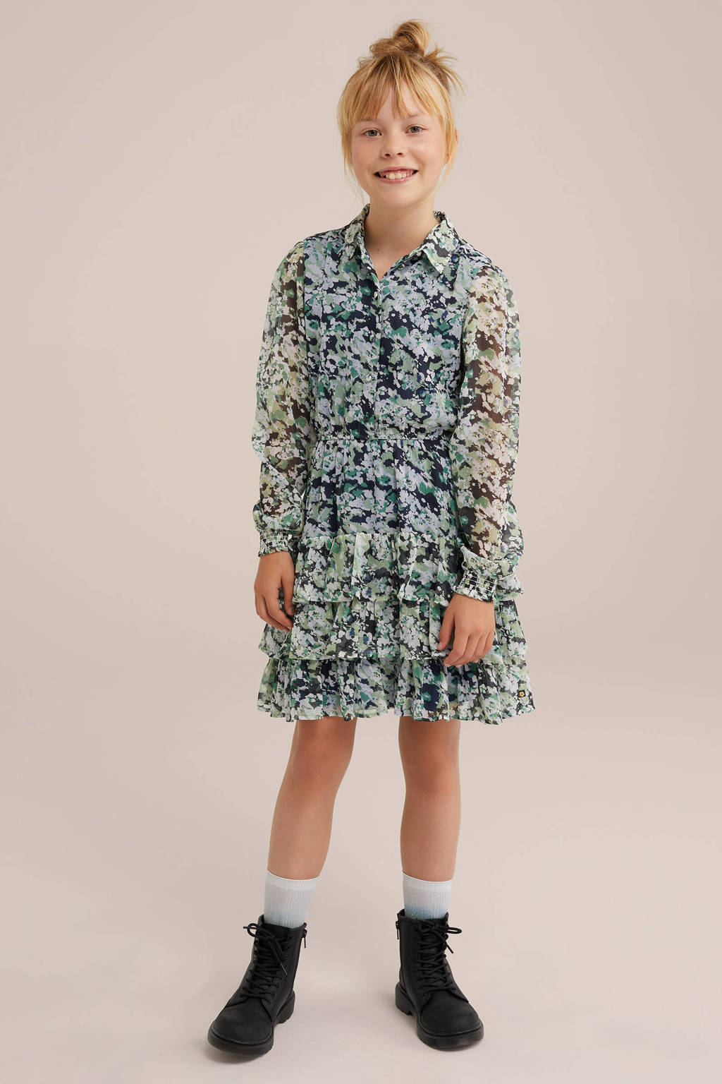 WE Fashion gebloemde jurk groen/multicolor