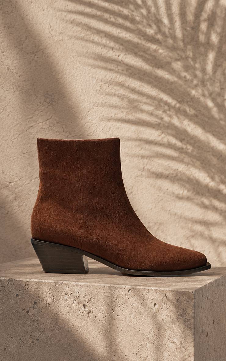 Chocolat Bottine À Talon Cubain En Synthétique Souple