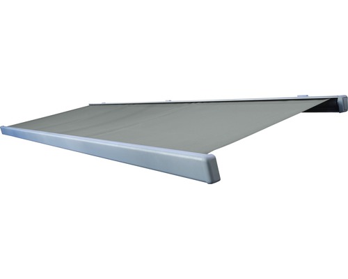 Levante cassettescherm 2,5x1,5, stof effen grijs, frame RAL 9006 wit aluminium, inclusief motor, afstandsbediening en indirecte dimbare LED-verlichting