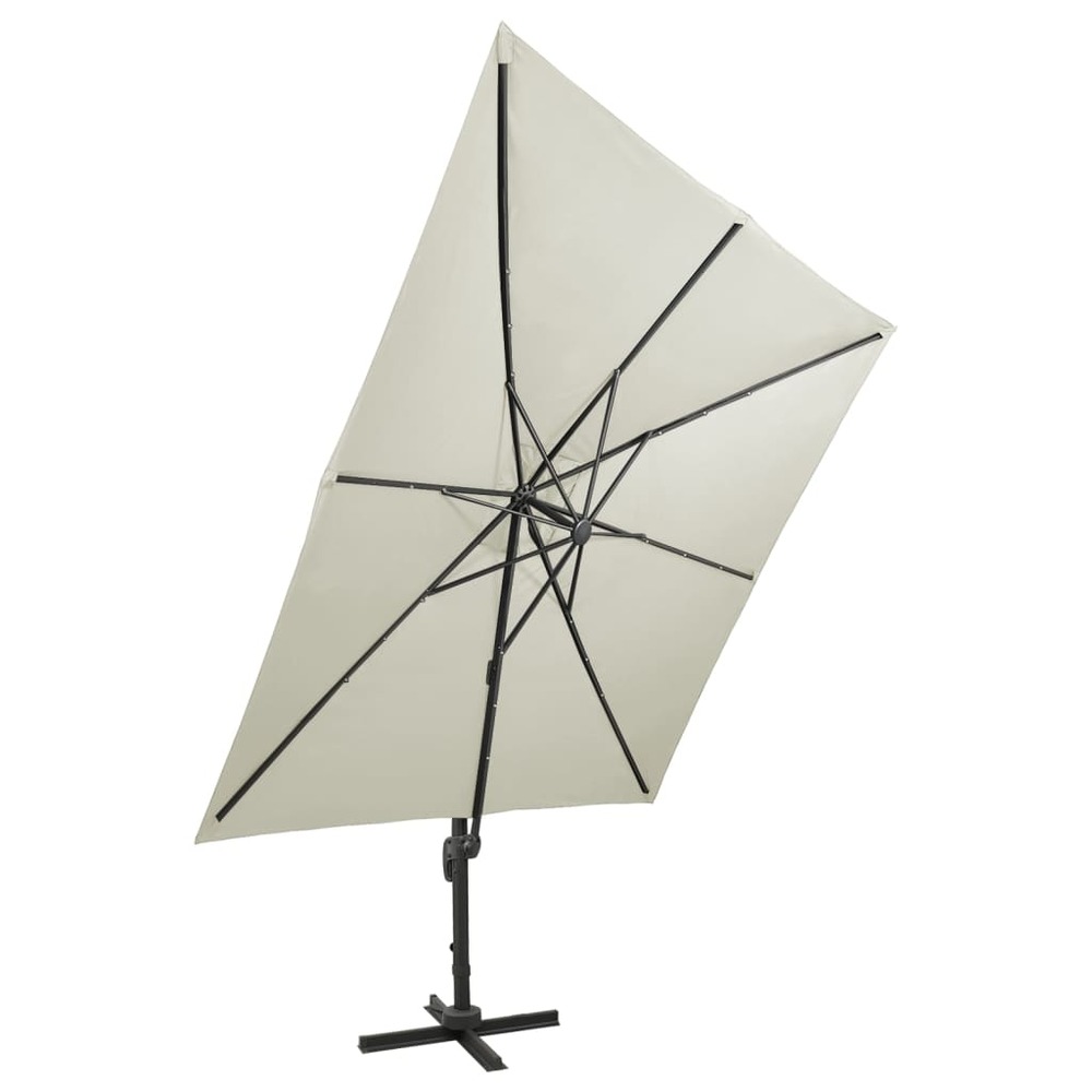 Parasol meuble de jardin déporté avec mât et lumières led 300 cm sable