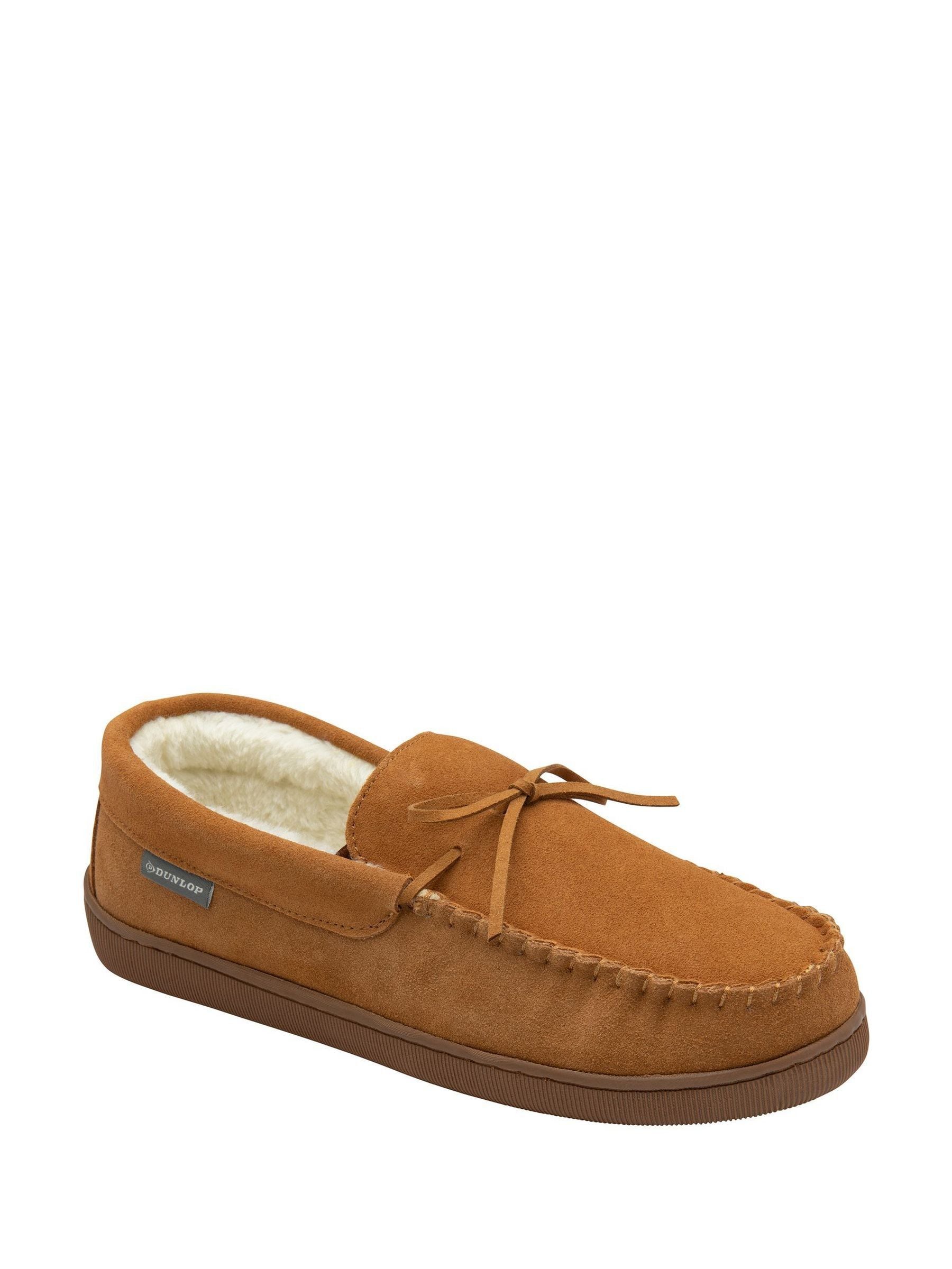 Dunlop heren leren moccasinpantoffels met imitatiebontvoering