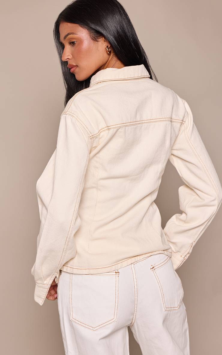 Ecru Chemise En Jean Cintrée À Manches Longues Tall