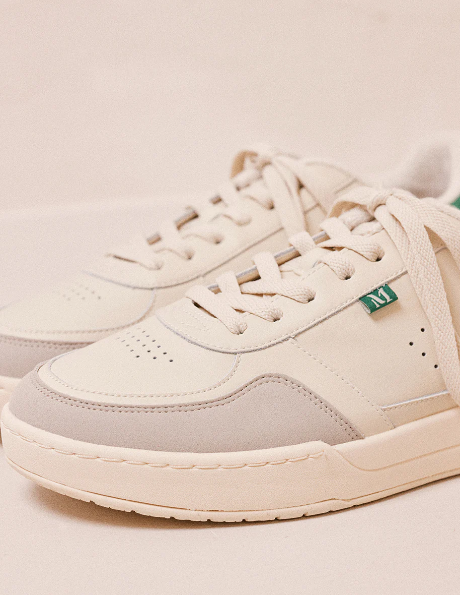 Baskets basses Mael - Cuir recyclé et suède vegan ecru vert
