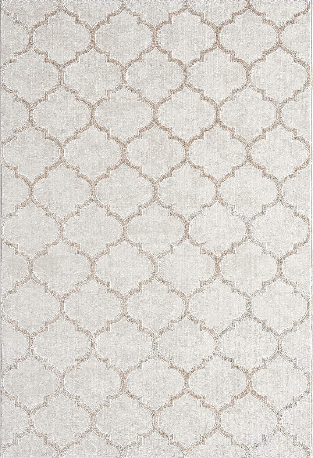 the carpet Knight Eleganter, Hochwertiger, Wohnzimmer Teppich, Softer Kurzflor, 3-D Effekt, Glänzende Design-Elemente, Hoch-Tief Struktur, Beige, 200 x 290 cm