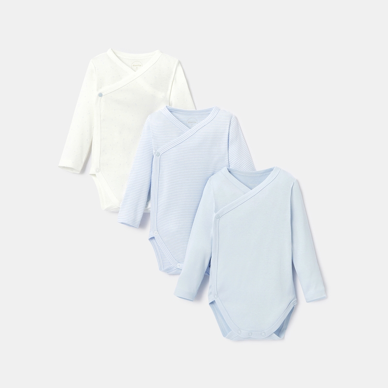 Bodies croisés manches longues (lot de 3) bleu naissance Absorba